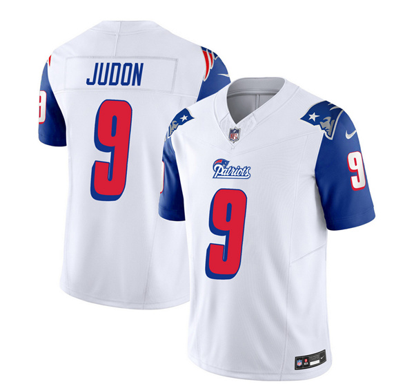 Men's New England Patriots #9 Matthew Judon White/Blue 2023 F.U.S.E. Vapor Limited Football Stitched Jersey